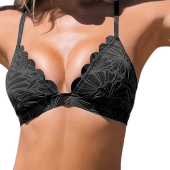 Cupshe  Swimwear Top Scalloped Bralette  Black Small - Picture 4 of 8